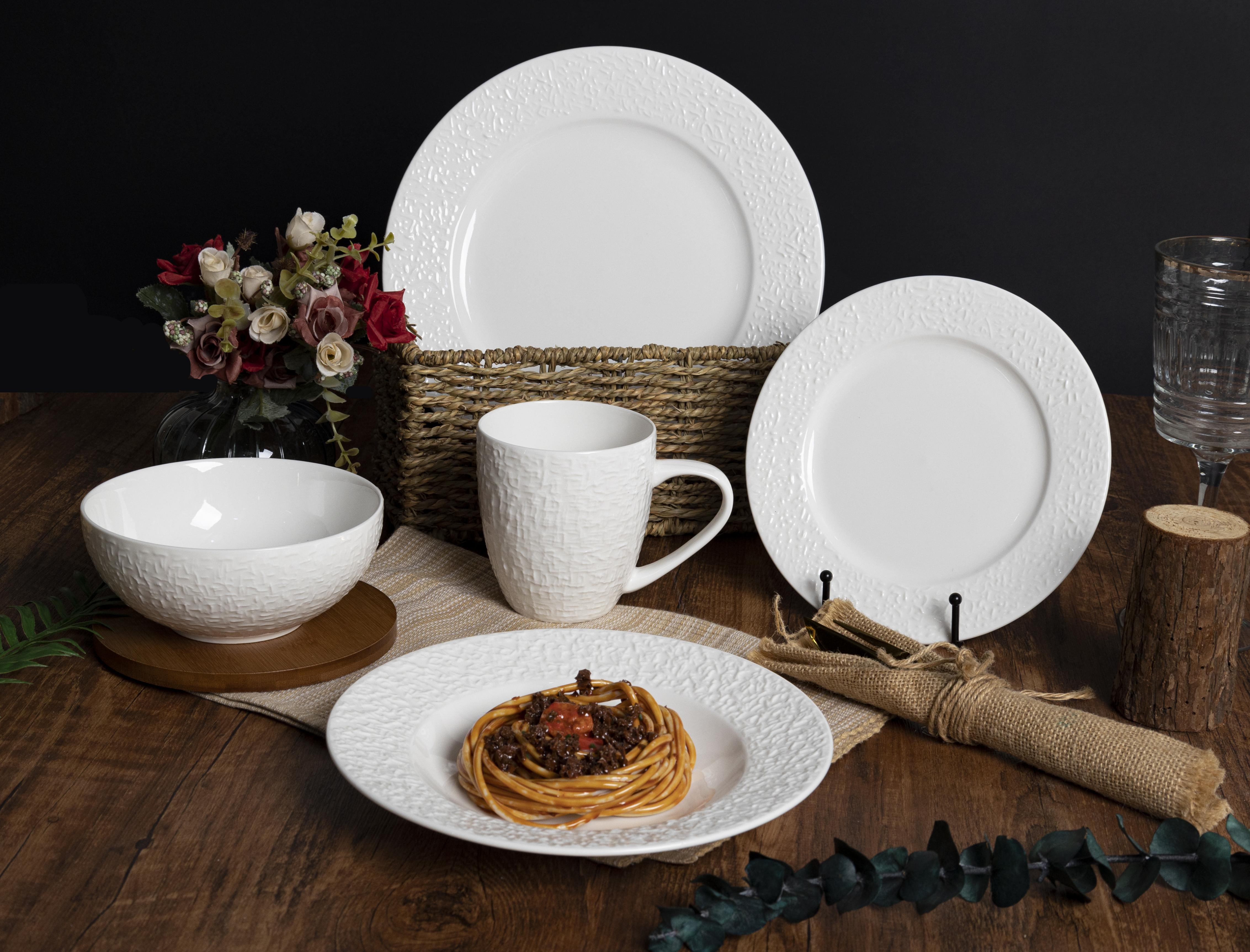 CHANGSHA HAPPY GO Woven Texture Embossed Bone China Dinnerware |happygodinnerware.com