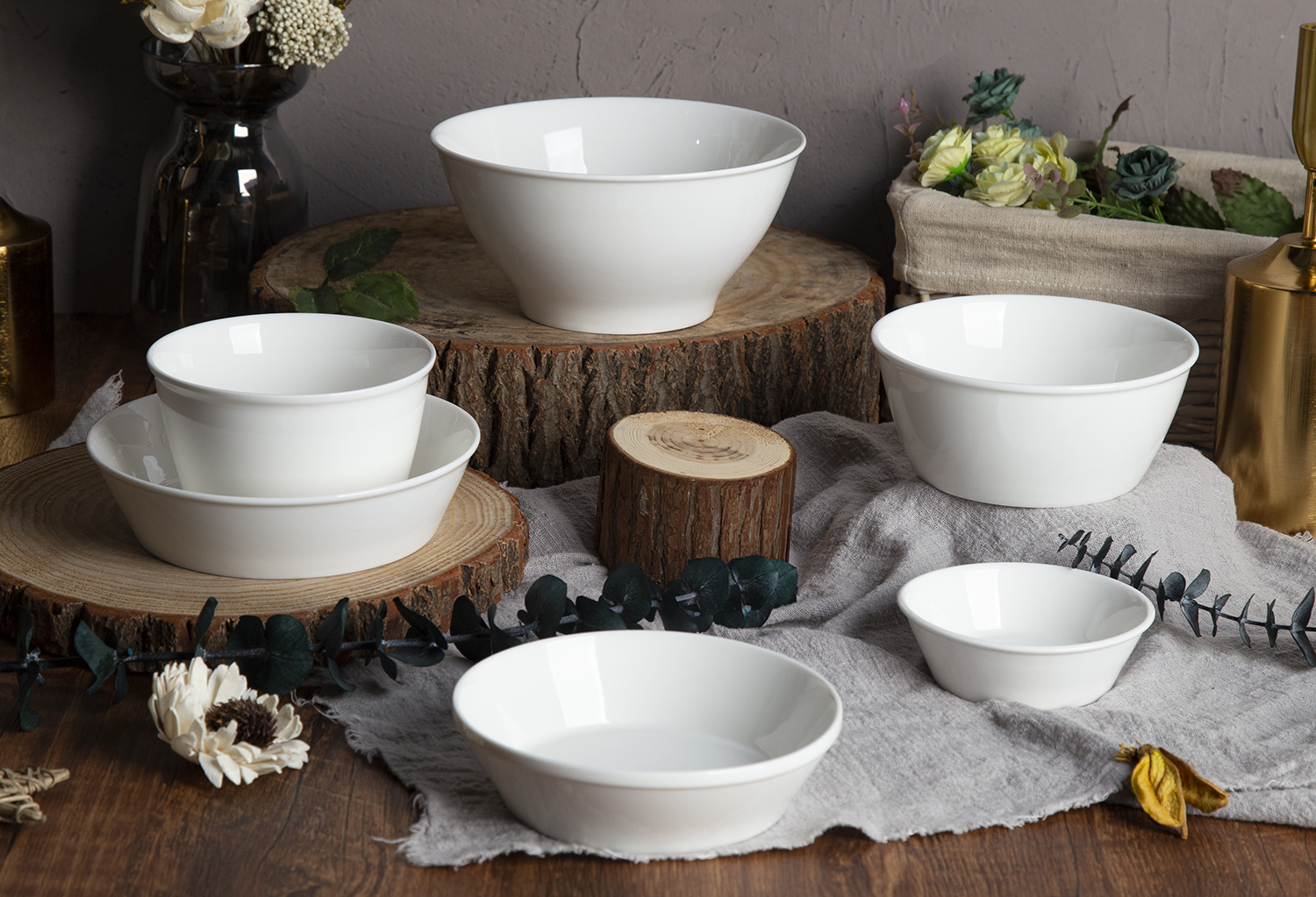 CHANGSHA HAPPY GO Classic White Bone China Bowl Set |happygodinnerware.com