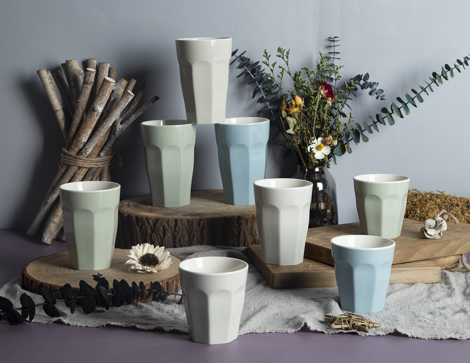 CHANGSHA HAPPY GO Embossed Color Glazed New Bone China Cup in Minimalist Pastel Tones |happygodinnerware.com