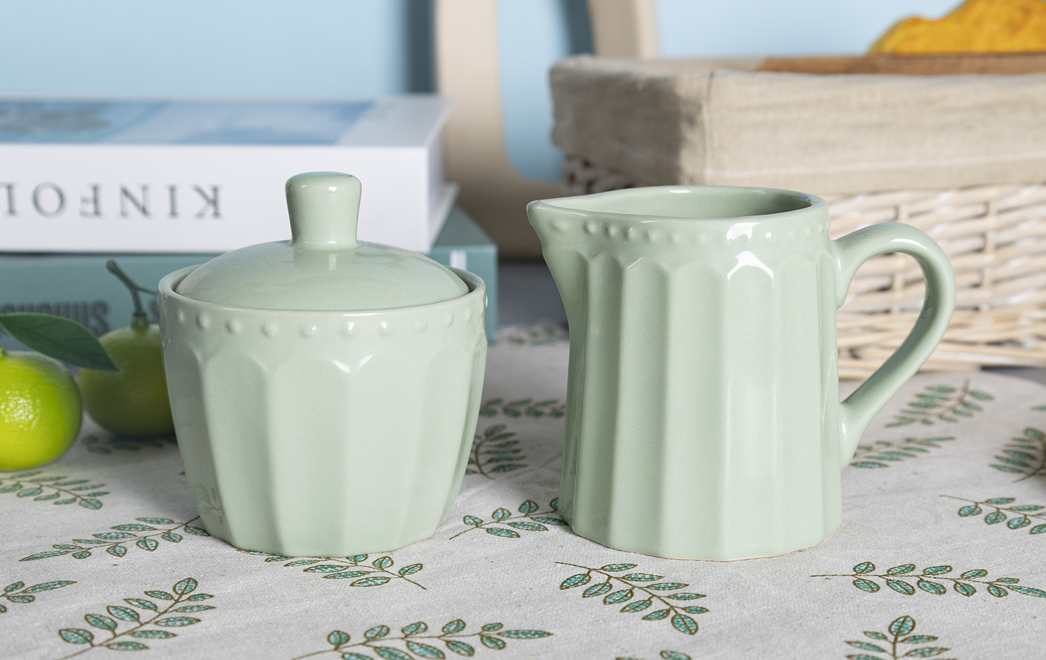 CHANGSHA HAPPY GO  Light Green Embossed Stoneware British Afternoon Tea and Dinnerware Set with Soft Tones  |happygodinnerware.com