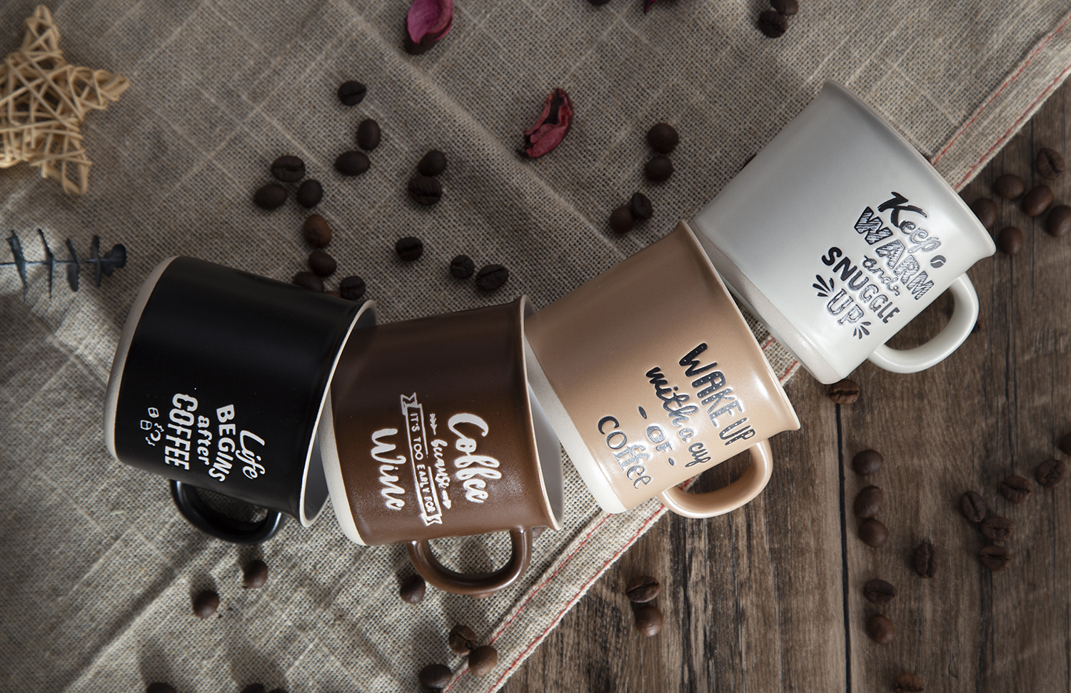 CHANGSHA HAPPY GO Coffee Lover Stoneware Mugs with Half-Cut Cosmetic Clay Design | happygodinnerware.com