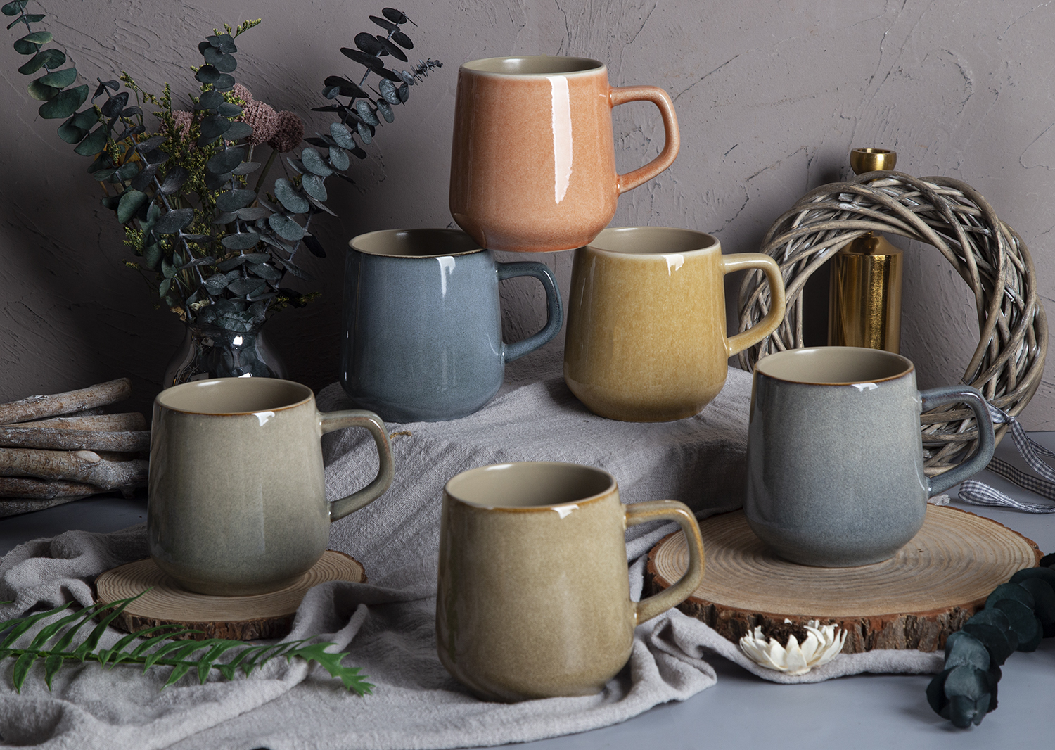 CHANGSHA HAPPY GO Multicolor Large Dual-Mold Reactive Glaze Ceramic Mugs |happygodinnerware.com