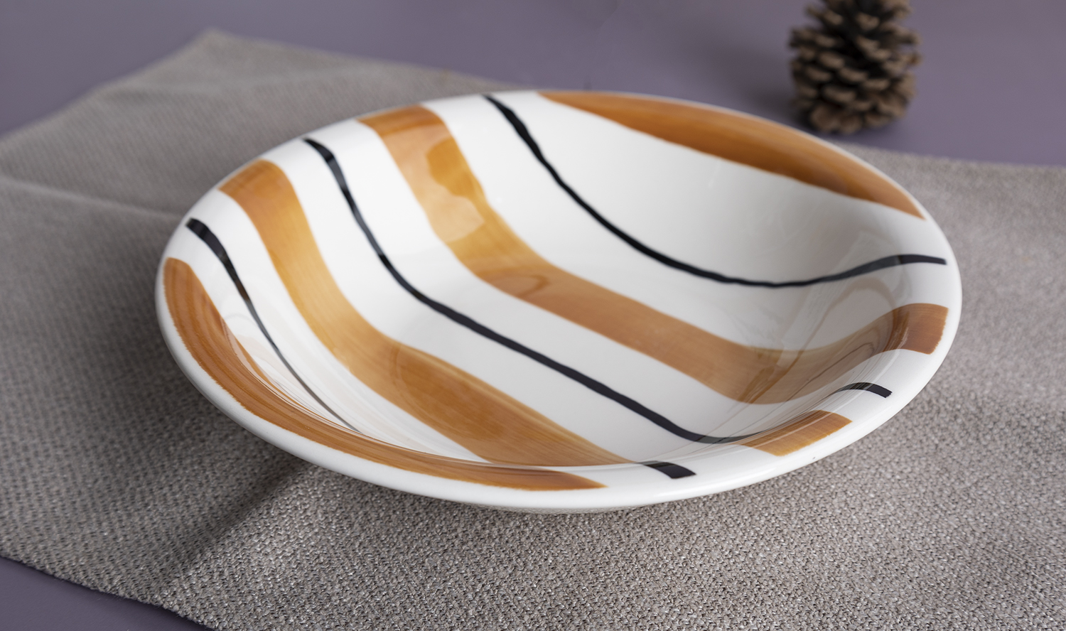 CHANGSHA HAPPY GO Autumn and Winter Handpainted Fine Earthenware Dinnerware Set with Warm Stripes and Cozy Seasonal Colors  |happygodinnerware.com