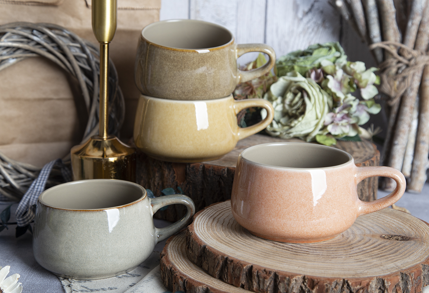 CHANGSHA HAPPY GO Multicolor Large Dual-Mold Reactive Glaze Ceramic Mugs |happygodinnerware.com