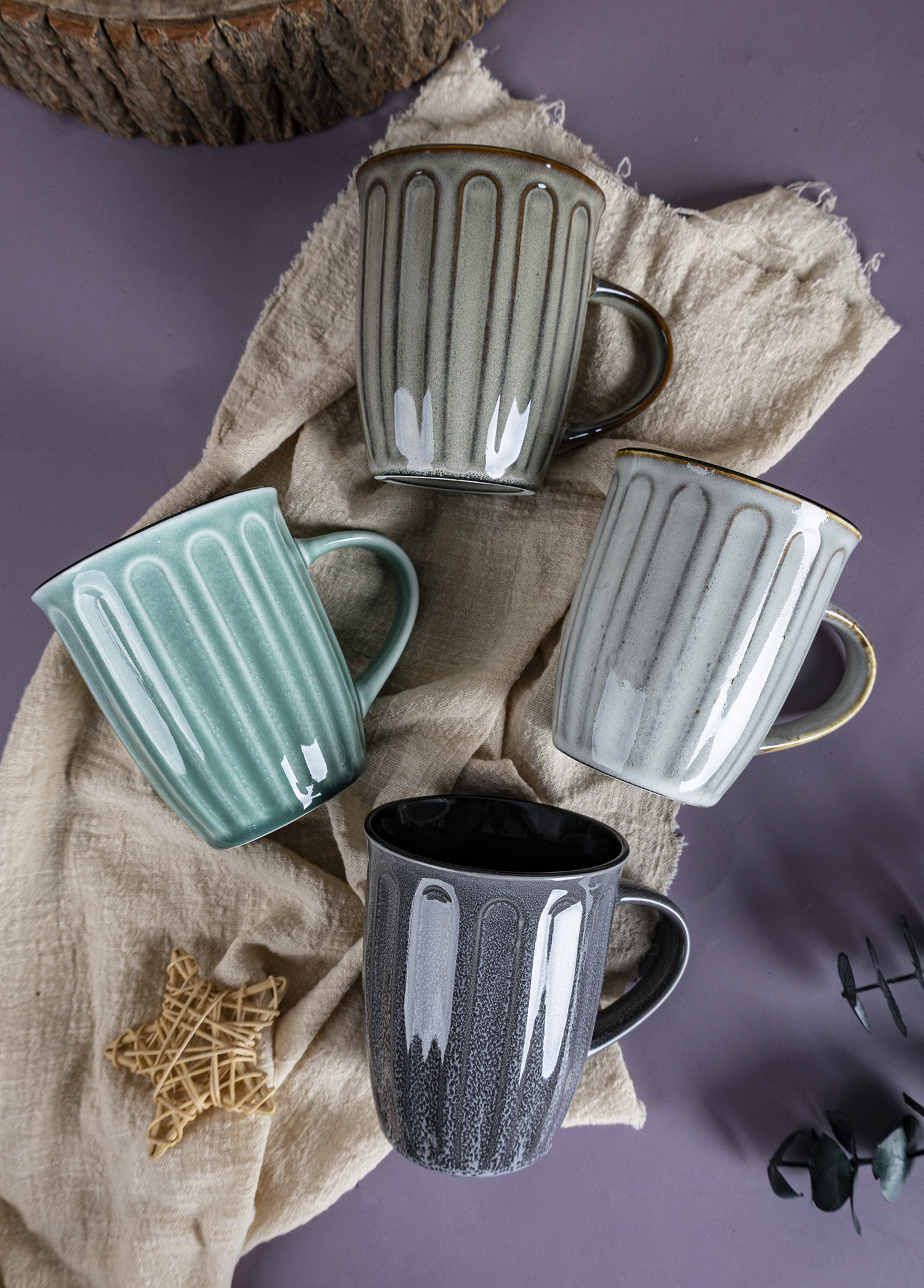 CHANGSHA HAPPY GO  Geometric Embossed Fine Bone China Mug with Matte Reactive Glaze for Contemporary Drinkware Collections |Dopamine Series Ceramics  |happygodinnerware.com