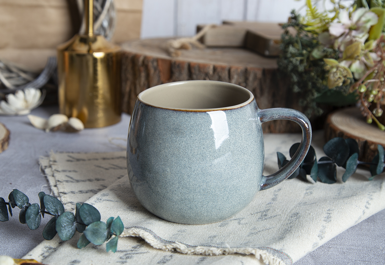 CHANGSHA HAPPY GO Grey, Peach, Yellow, Olive & Brown Globe Reactive Mugs |happygodinnerware.com