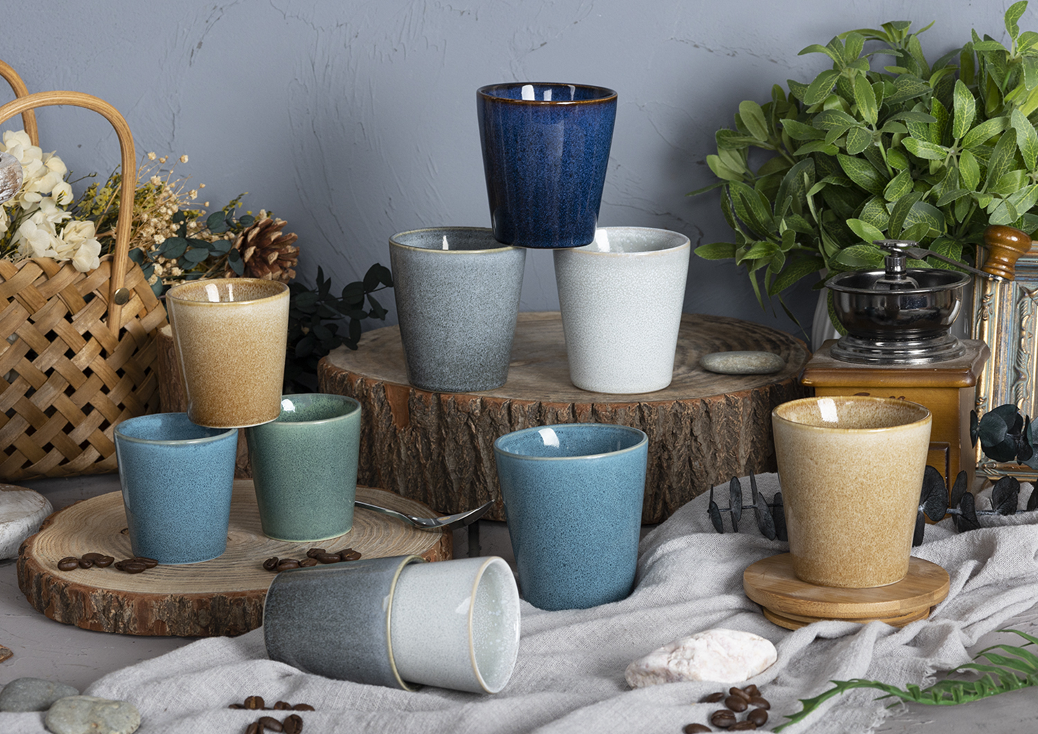 CHANGSHA HAPPY GO  Vintage Reactive Glaze Stoneware Handleless Cup Set for Modern Minimalist Lifestyle  |happygodinnerware.com