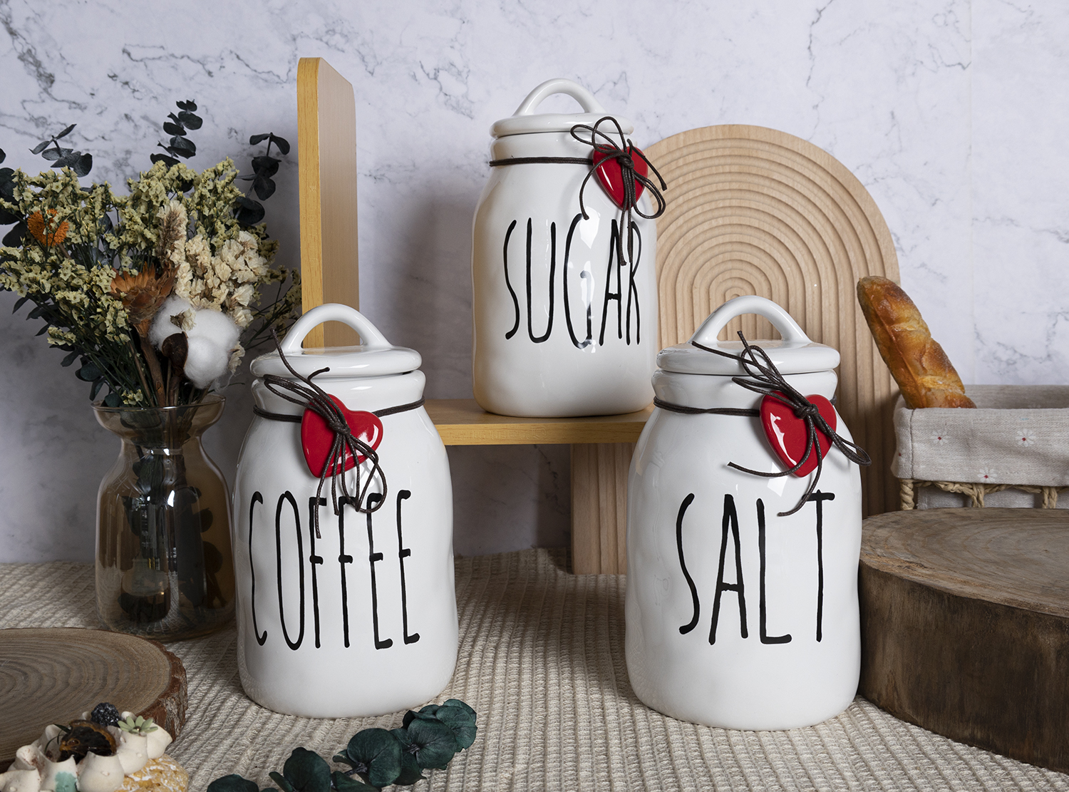 CHANGSHA HAPPY GO Vintage Embossed Ceramic Kitchen Storage Jar Set with Geometric Patterns and Bamboo Lids |happygodinnerware.com