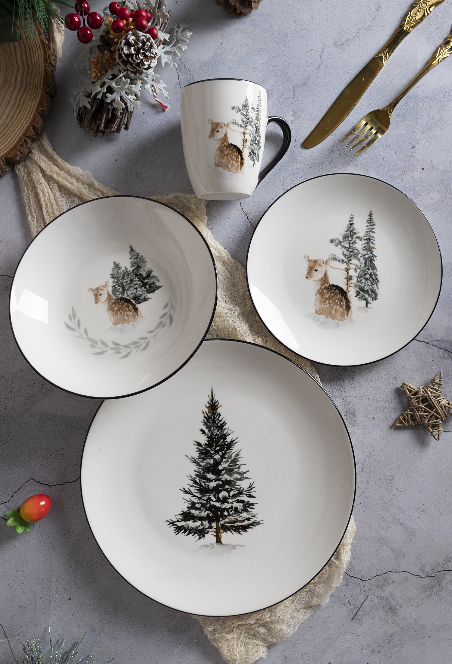 CHANGSHA HAPPY GO Classic Black and White Reactive Glaze Porcelain Dinnerware Set – Modern Striped Texture Ribbed Embossed Design |happygodinnerware.com