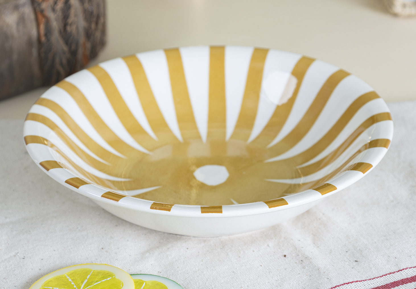 CHANGSHA HAPPY GO Fine Earthware Dinnerware Set with Classic Vertical Stripes and Mixed Grid Hand-Painted Patterns  |happygodinnerware.com