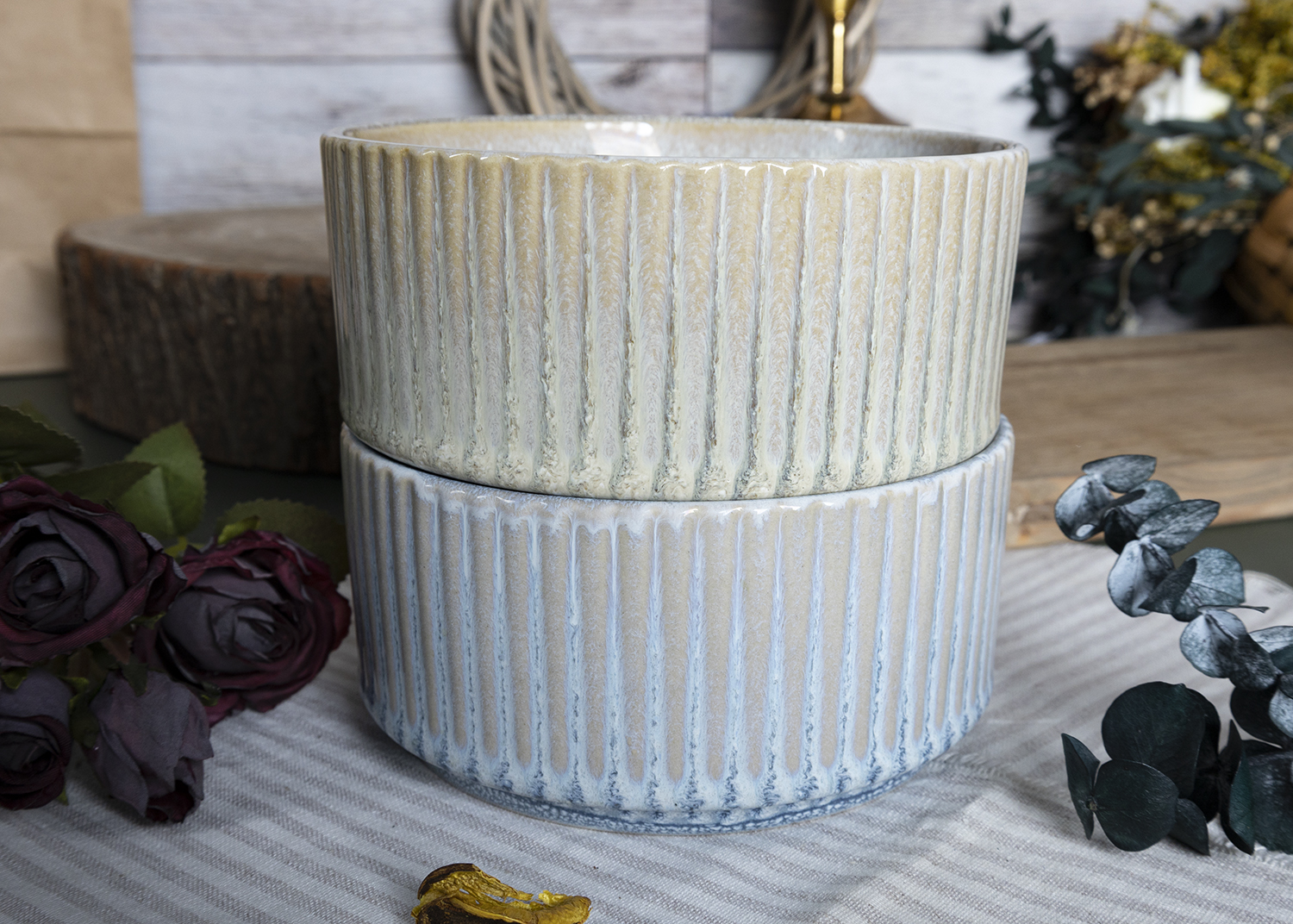 CHANGSHA HAPPY GO  Vintage Matte Embossed Striped Stoneware Tea Set with Storage Basket for Stylish Serving  |happygodinnerware.com