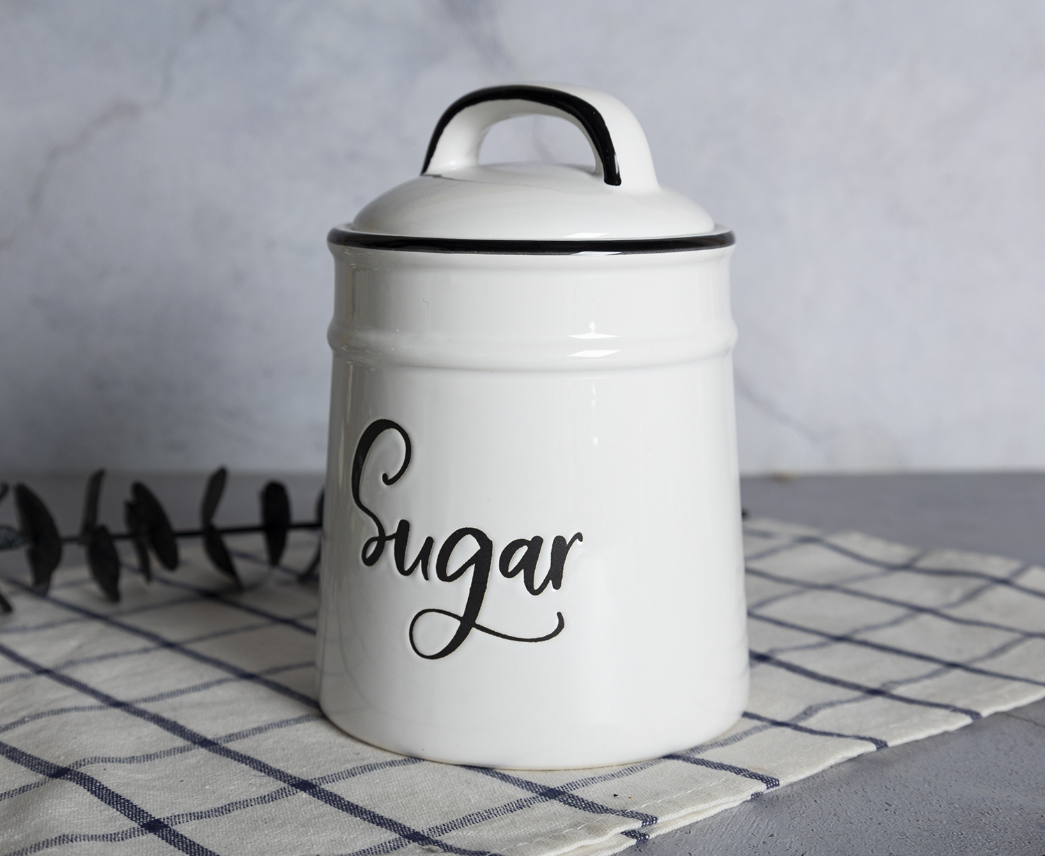 CHANGSHA HAPPY GO Vintage Style White Ceramic Kitchen Storage Set with Script Silkscreen Font – Coffee, Sugar, Tea, Butter Dish, Soap Dispenser and More |happygodinnerware.com