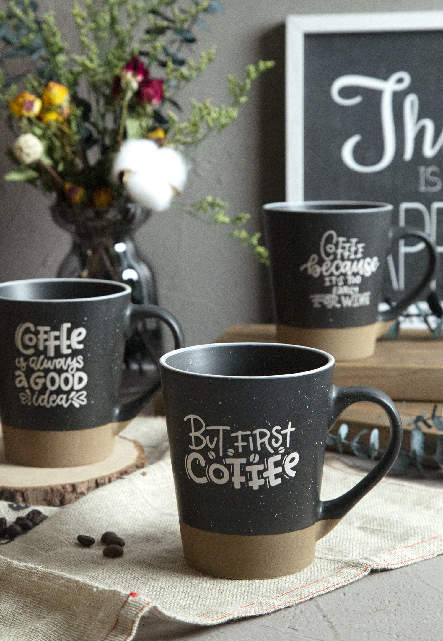CHANGSHA HAPPY GO Coffee Lover Stoneware Mugs with Half-Cut Cosmetic Clay Design | happygodinnerware.com
