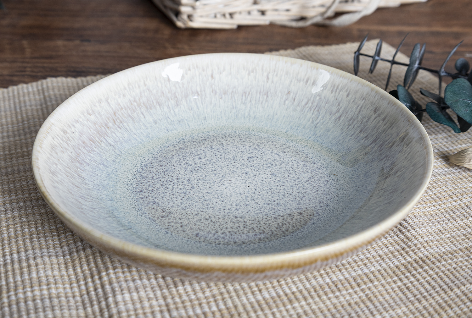 CHANGSHA HAPPY GO  Vintage Horizon Reactive Glaze Ceramic Dinnerware Set in Warm Golden and Misty Blue Tones |happygodinnerware.com