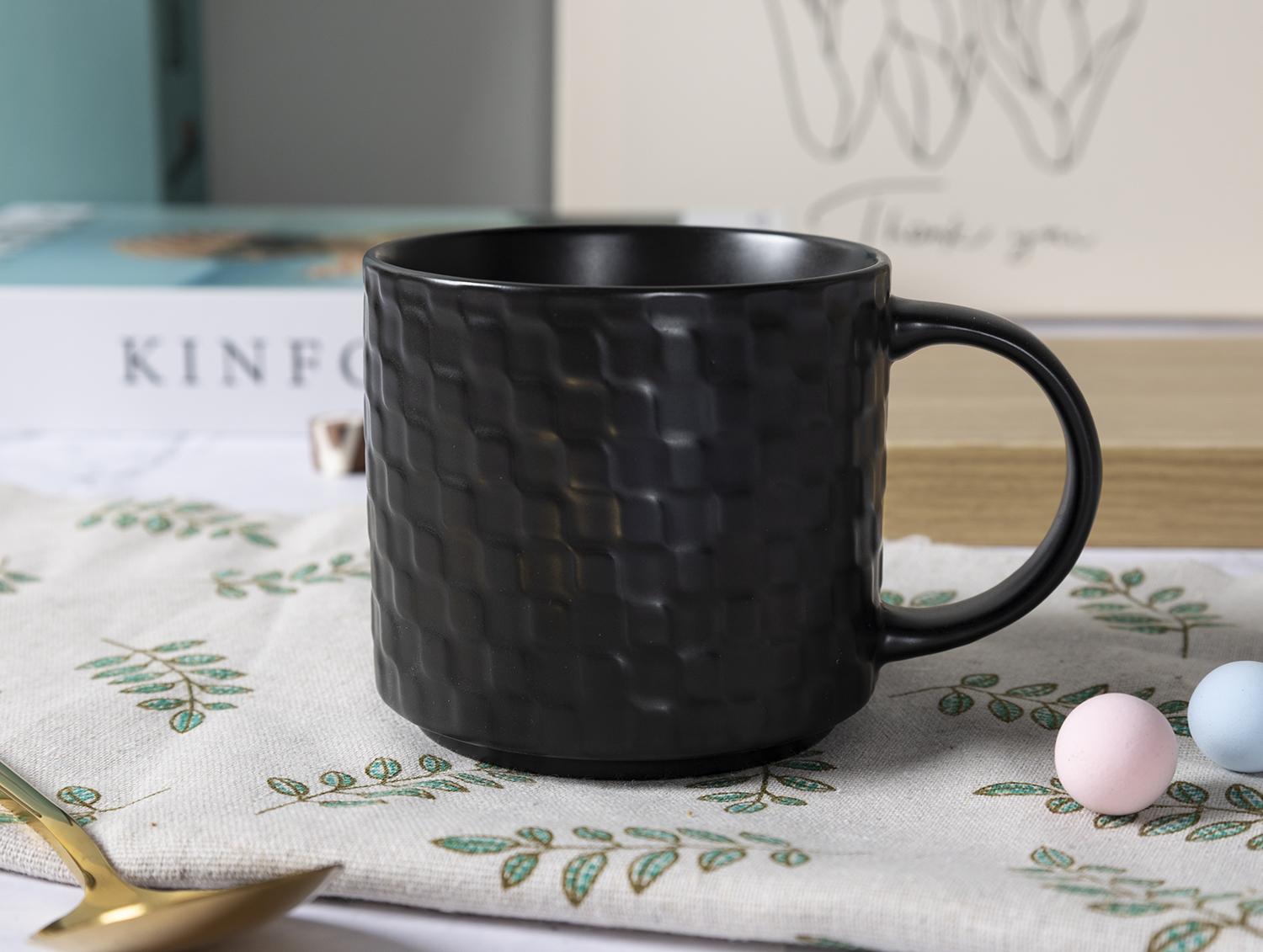 CHANGSHA HAPPY GO Matte Black and White Reactive Glaze New Bone China with Embossed Craft Mug Set | happygodinnerware.com