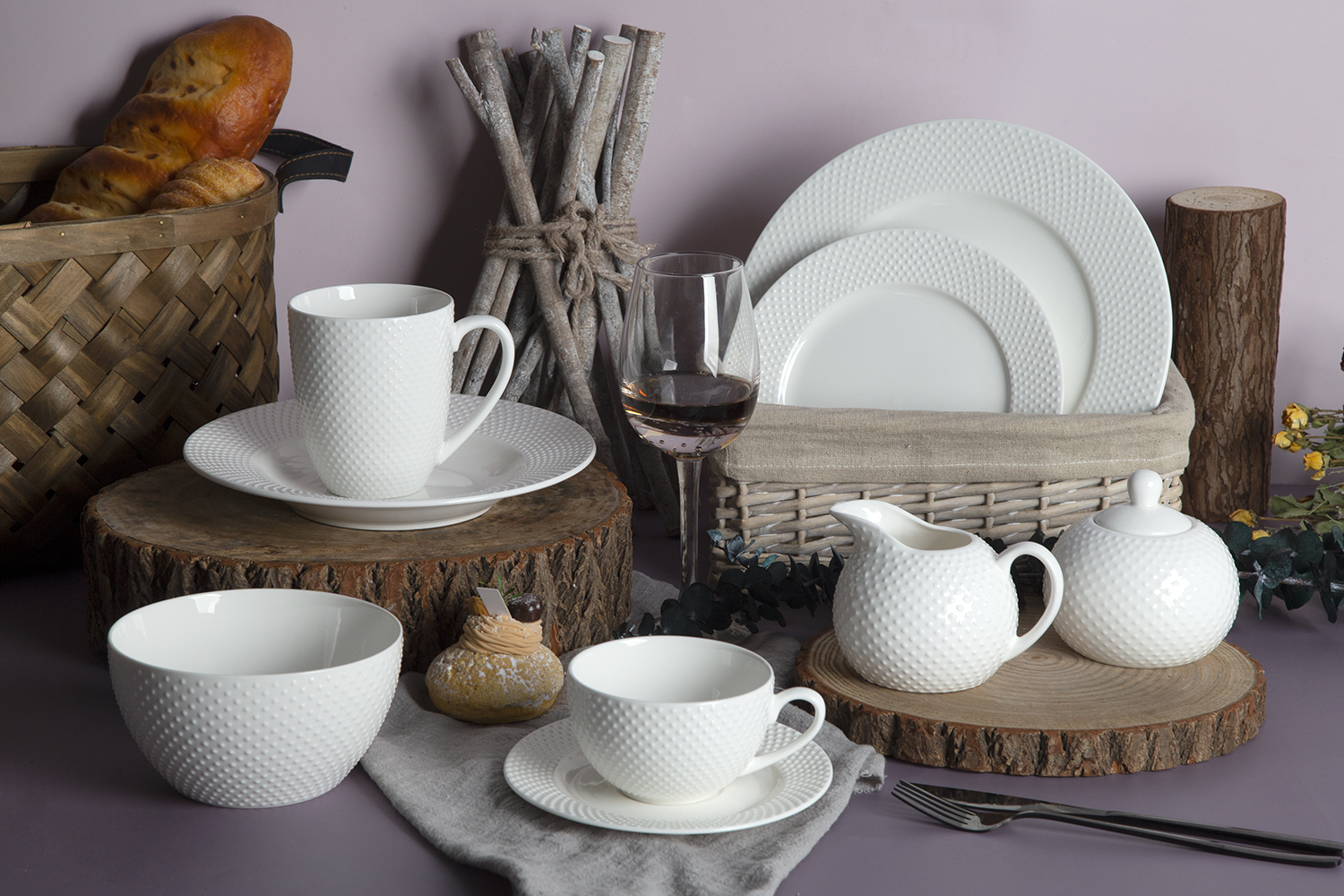 CHANGSHA HAPPY GO Polka-Dot Embossed New Bone China Collection | happygodinnerware.com