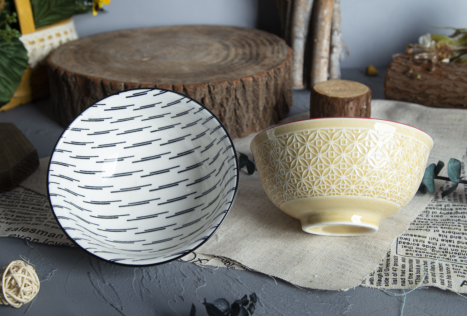 CHANGSHA HAPPY GO Coin Pattern Embossed Stoneware Bowls with Floral Print | happygodinnerware.com