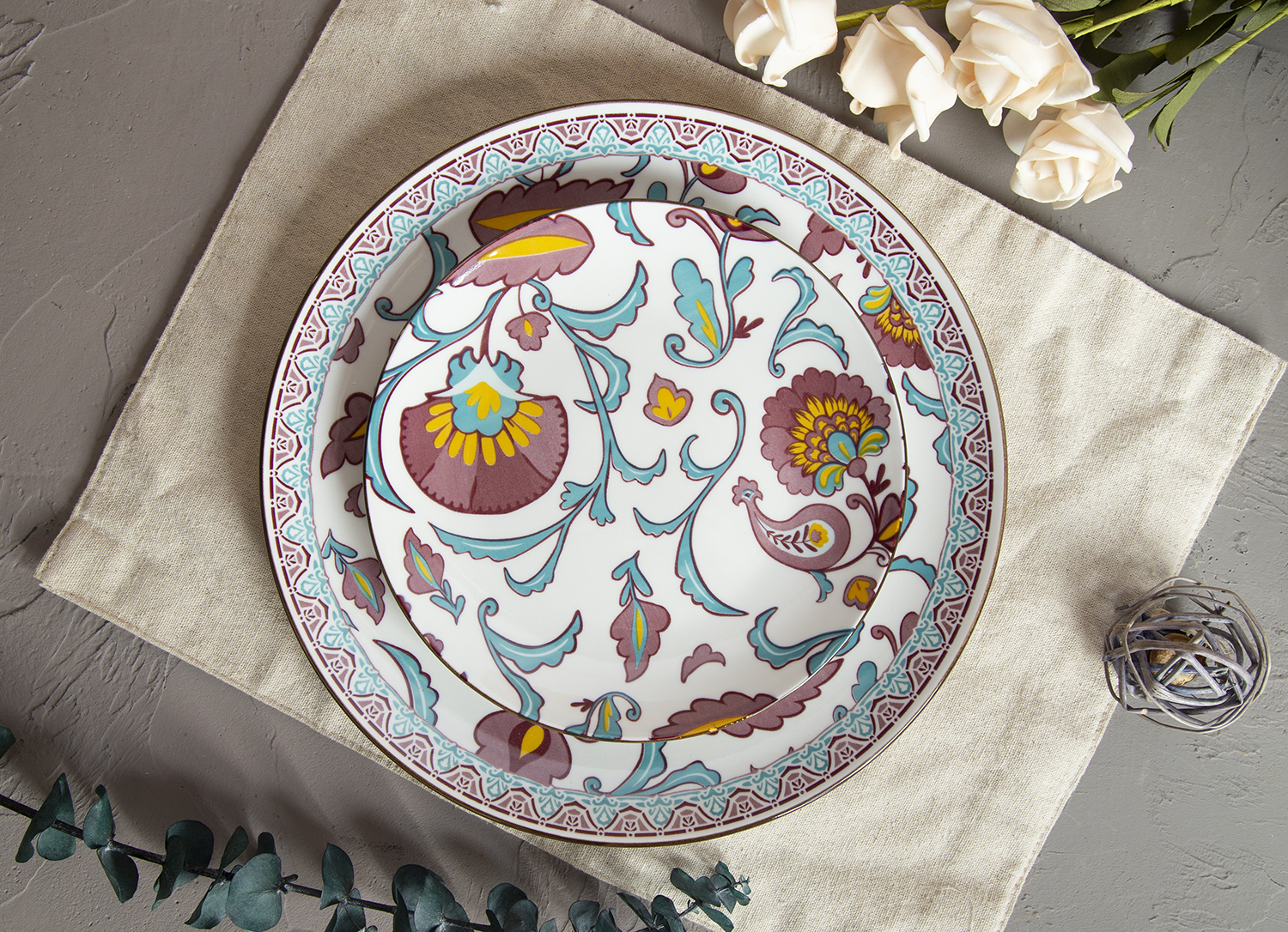 CHANGSHA HAPPY GO Paisley Whispers Decal White Porcelain |happygodinnerware.com