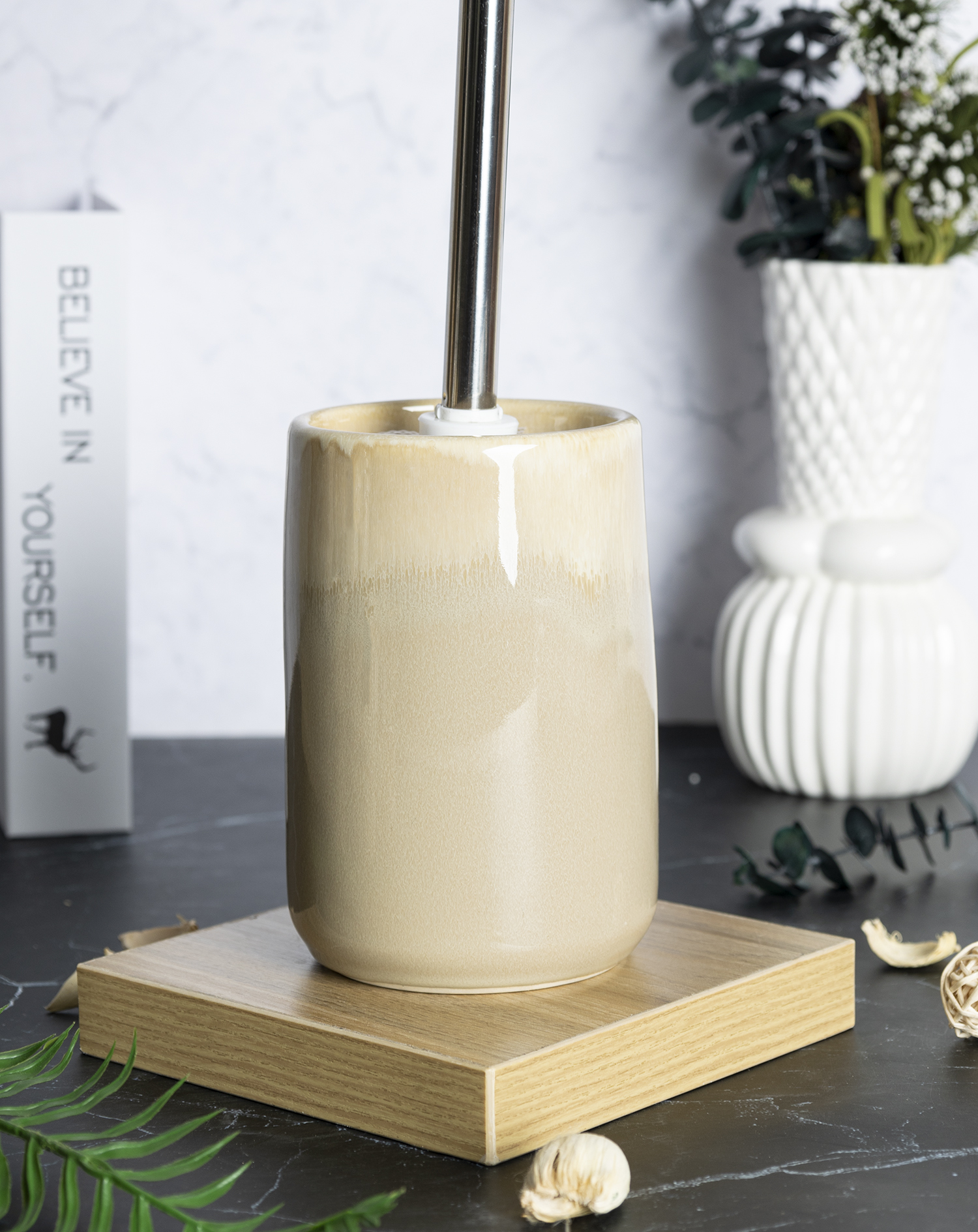 CHANGSHA HAPPY GO Light Beige Reactive Glaze Stoneware Bathroom Set – 7-Piece Rustic Ceramic Accessory Kit with Soap Dispenser and Canister |happygodinnerware.com