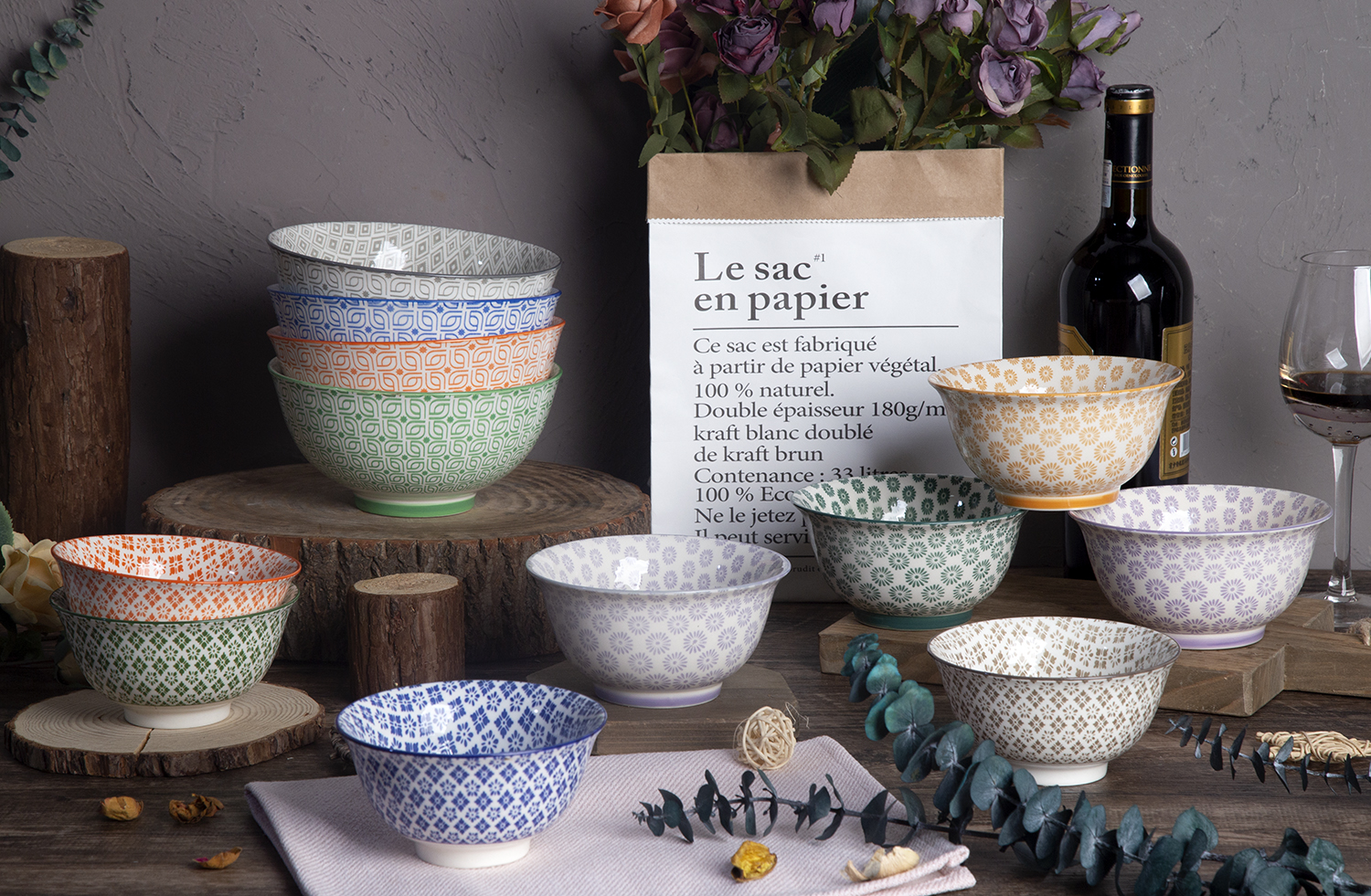 CHANGSHA HAPPY GO Stoneware Printed Bowls with Footed Base and Small Reverse Lip | happygodinnerware.com