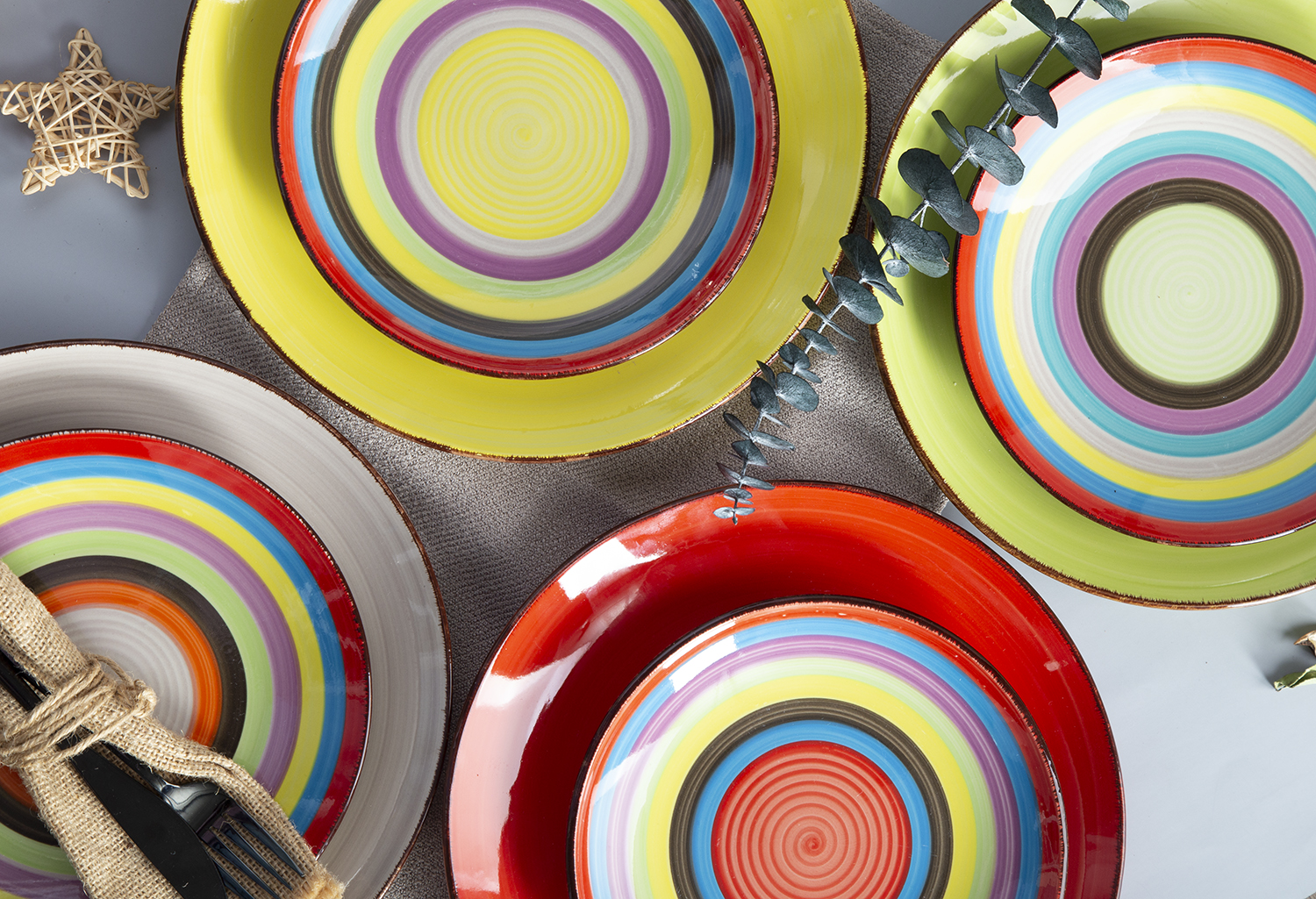 CHANGSHA HAPPY GO Hand-painted Stoneware Dinnerware with Bright Rainbow Design |happygodinnerware.com