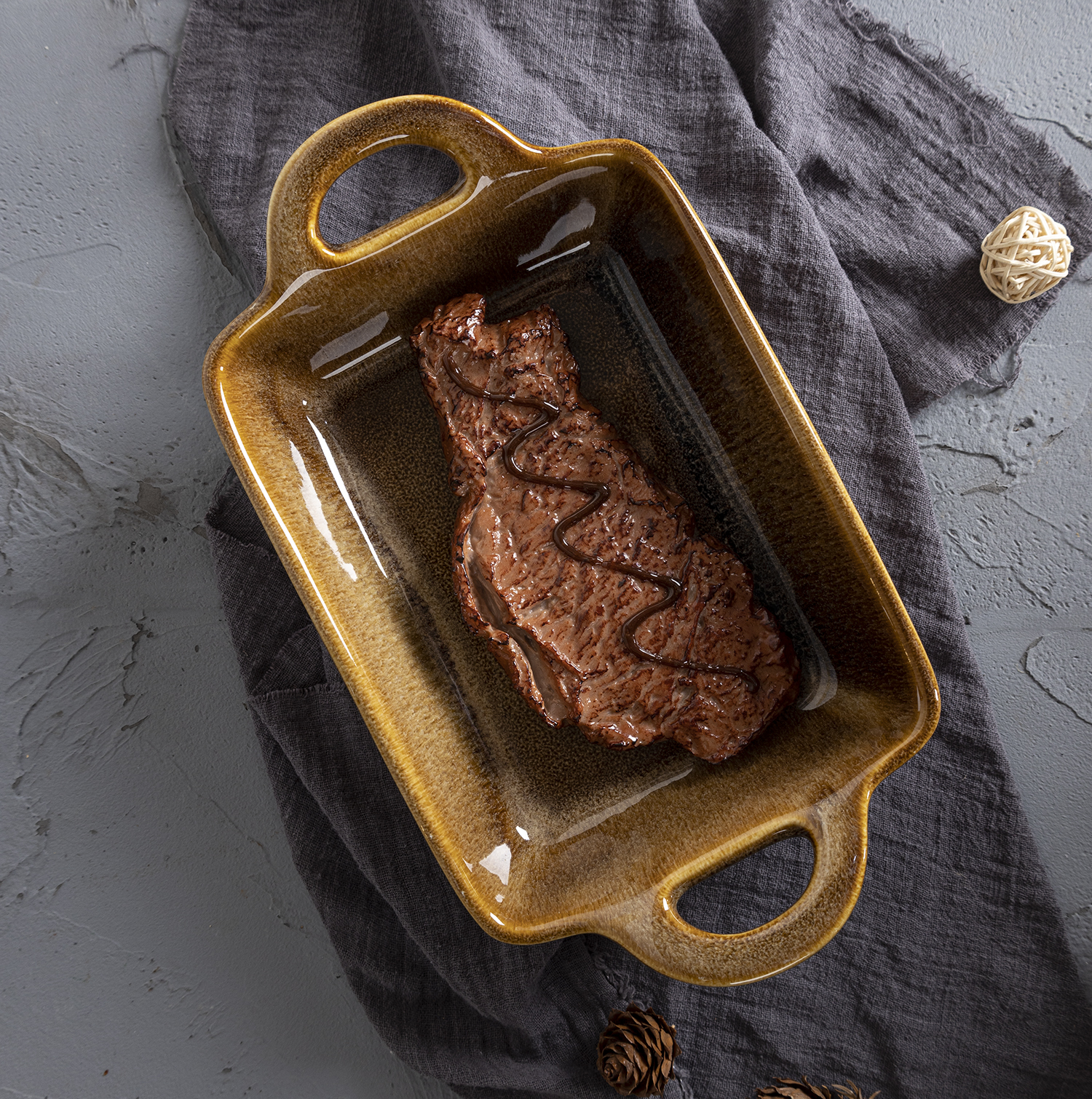 CHANGSHA HAPPY GO Vintage Japanese Style Reactive Glaze Stoneware Baking Dish Set with Ear Handles for Oven-to-Table Serving |happygodinnerware.com