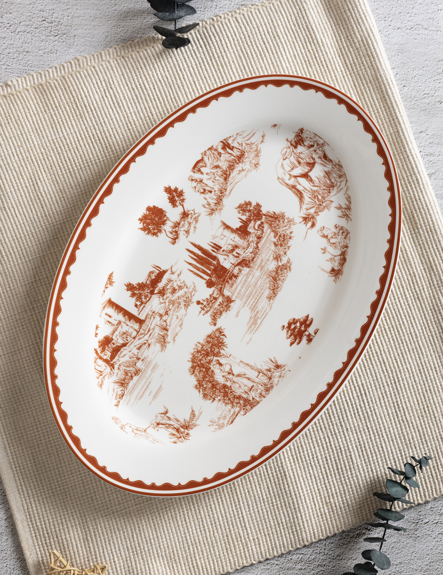 CHANGSHA HAPPY GO Vintage Red Countryside Scene Decal Bone China Tableware Set – Classic Western Style Dinner Set  |happygodinnerware.com