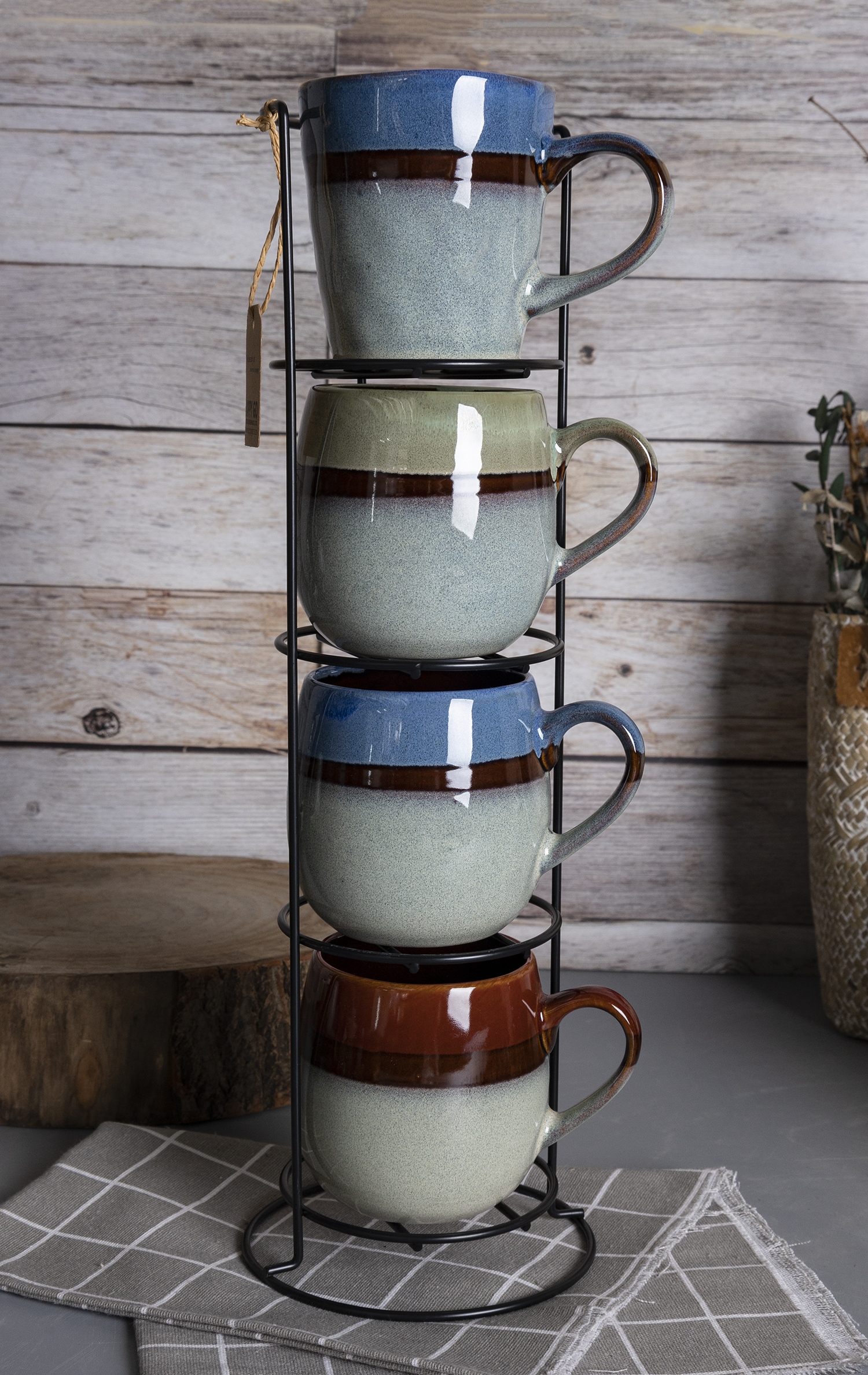 CHANGSHA HAPPY GO Glossy Two-Tone Stoneware Mug & Bowl Set | Reactive Glaze Finish | Retro Café Style | Durable Ceramic for Home & Business Use|happygodinnerware.com