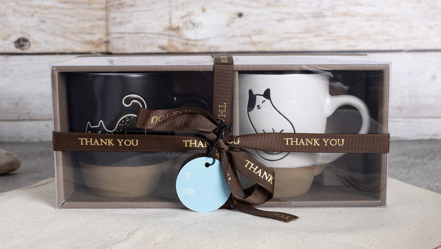 ​CHANGSHA HAPPY GO  Monochrome Cat Illustration Stoneware Mug and Bowl Set with Natural Matte Clay Base and Contrast Glaze  |happygodinnerware.com