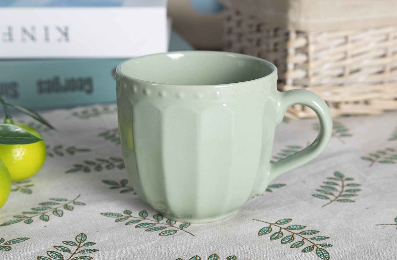CHANGSHA HAPPY GO  Light Green Embossed Stoneware British Afternoon Tea and Dinnerware Set with Soft Tones  |happygodinnerware.com