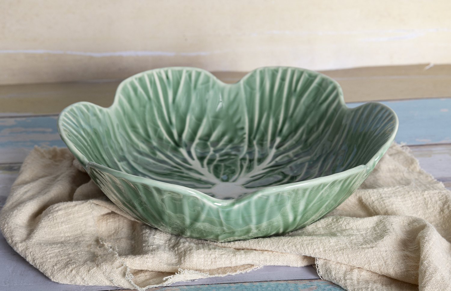 CHANGSHA HAPPY GO Rustic Botanical Leaf Embossed Stoneware Dinnerware Set with Floral and Cabbage Pattern Bowls and Plates |happygodinnerware.com
