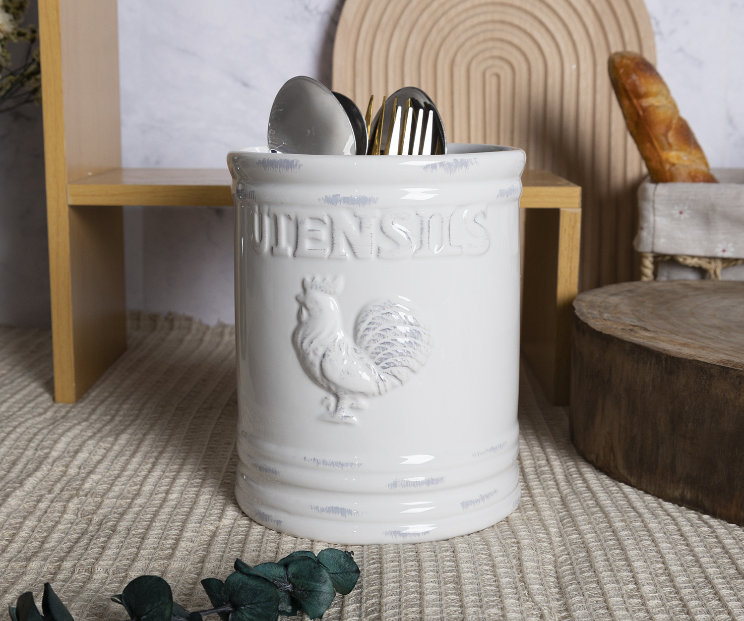CHANGSHA HAPPY GO Vintage Embossed Ceramic Kitchen Storage Jar Set with Geometric Patterns and Bamboo Lids |happygodinnerware.com